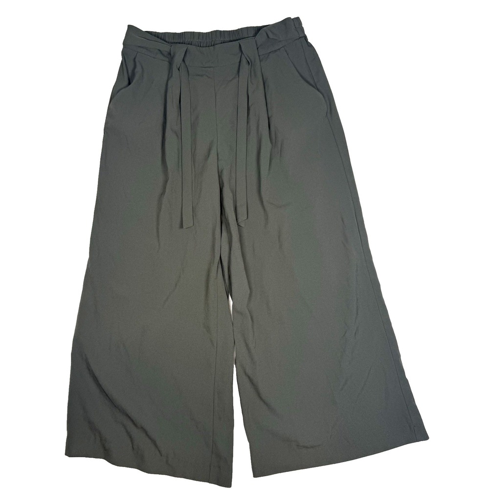 Tie Front Wide Leg Trouser Pants‎ Womens 14W 16W Gray Green Stretch Career Comfy